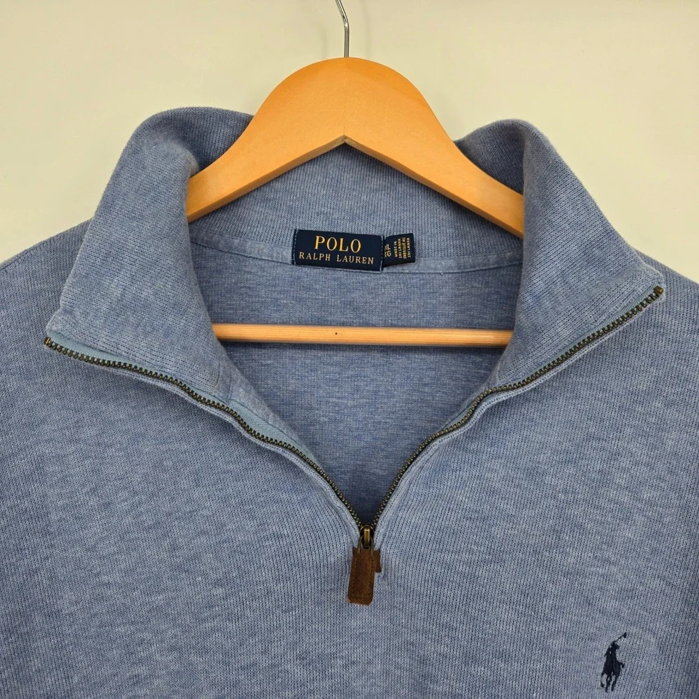 Polo Ralph Lauren Mens XXL Blue Cotton Quarter Zip Sweater Casual Cotton Soft